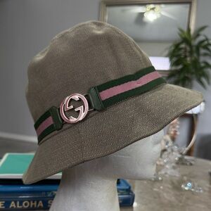 Gucci GG intertwined Logo Bucket Hat in Beige Cotton canvas